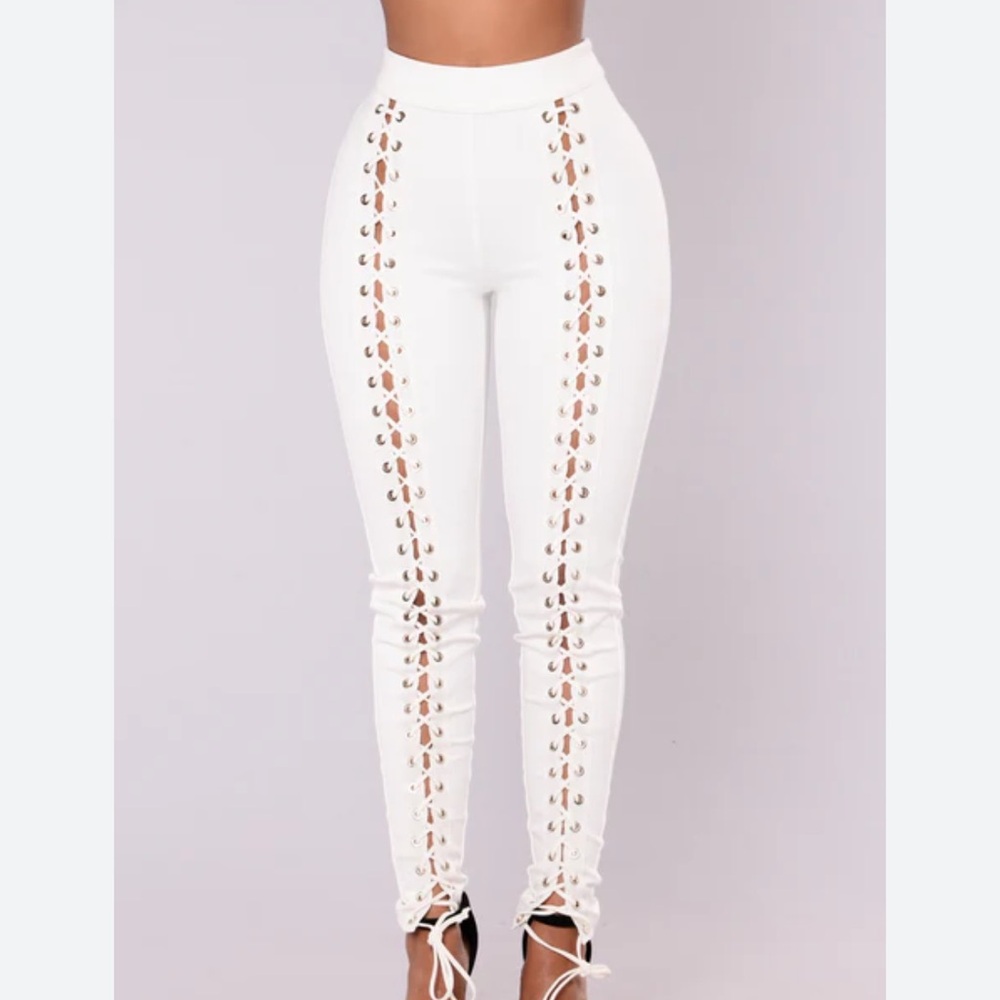 Elegant White Lace-Up Women's Pants